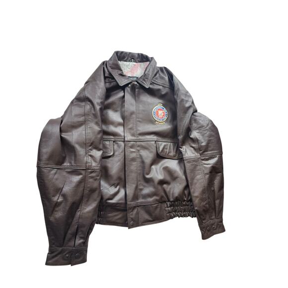 Burks Bay Leather Jacket Mens 2XL NRA Life Member Patch Logo \Bomber Vintage Y2K - Picture 10 of 16